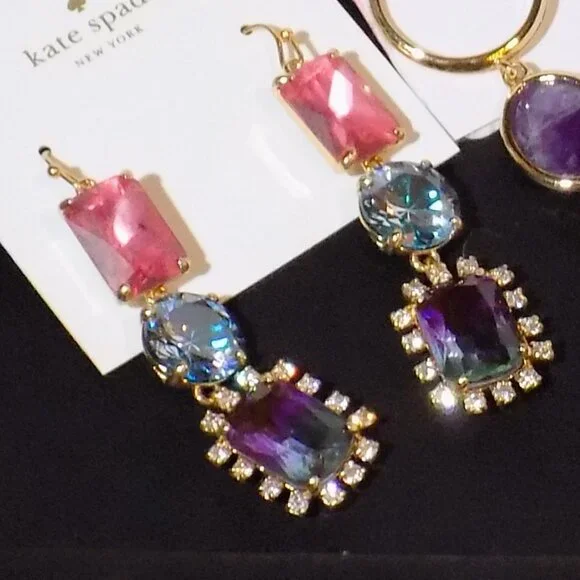 Lot 3 New Kate Spade Pairs Dangle Earrings Bundle Color Crush, Razzle Dazzle - Picture 3 of 7